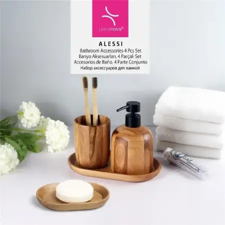 Primanova Alessi Akasya Banyo Seti 4 Parça - PRIMANOVA