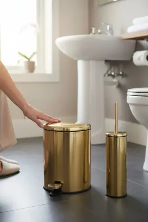 Primanova Cigo Çöp Kovası Tuvalet Fırçası Parlak Gold - PRIMANOVA