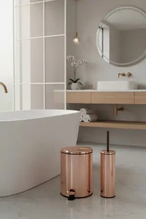 Primanova Cigo Waste Bin and Toilet Brush Set in Rose Gold - PRIMANOVA