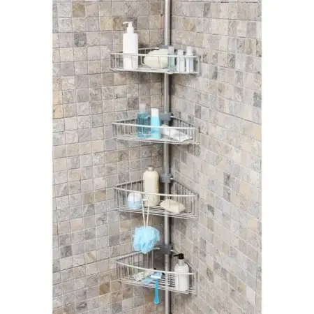 Primanova Stainless Steel Aluminum Shelving Corner Rack with Spring Load, Matte Anodized Finish - PRIMANOVA
