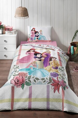 Princess Flowers Pink Single Quilted Duvet Cover Set Complete Set for 4 Seasons Use - Özdilek