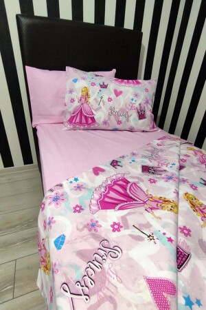 Princess Printed 4 Piece Duvet Cover Set with Elastic Sheets for Single Person (100X200CM) cndnprensestk - CANDAN ÇEYİZ