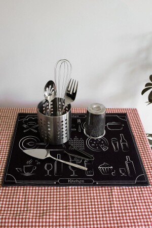Printed Dish Drying Mat 46x36 Cm Drying Cloth Cover Mf-060 Black - Hamur