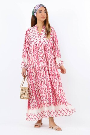 Prive Women's Soft Pink 100% Viscose Maxi Length Balloon Sleeve Long Summer Dress - Ritnice