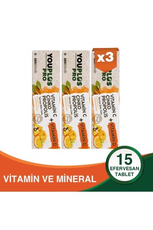 Pro Vitamin C- D- Zinc & Propolis 15 Effervescent Tablets 3 Pieces - Youplus