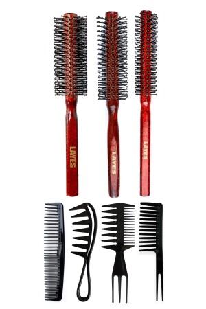 Professional 3-Piece Men's Comb Blow Dry Brush Series + 4-Piece Styling Comb - Layes