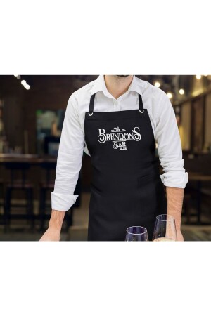 Professional Black Kitchen Apron with Personalized Name and Date Bar Design, Cook Apron, Chef Ö Bitmeden131522 - Bk Gift
