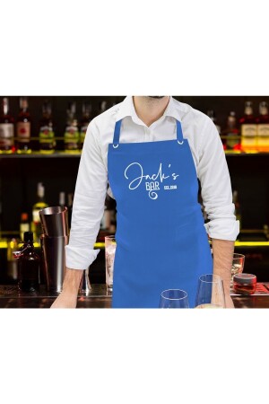 Professional Blue Kitchen Apron with Personalized Name and Date Bar Design, Cook Apron, Chef Front Bitmayan131489 - Bk Gift