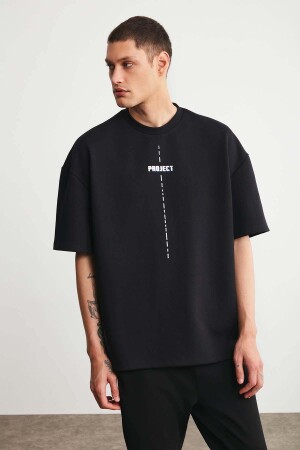 Project Men's Oversize Fit Thick Textured Fabric Black T-shirt - Grimelange