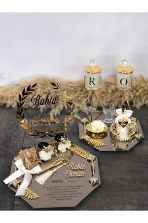 Promise Engagement Tray Set Candle Holder Name Holder Desktop Set AERHEDIYELIK7792 - Aker Hediyelik