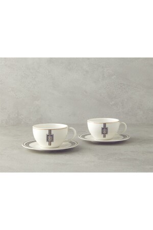 Prudence Bone Porcelain 4 Piece Teacup Set for 2 People Black - English Home