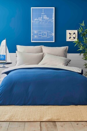 Pruva Gray Navy Blue Double Sided Double Duvet Cover and Pillow Set 180. 01. 01. 0400 - Nautica Home