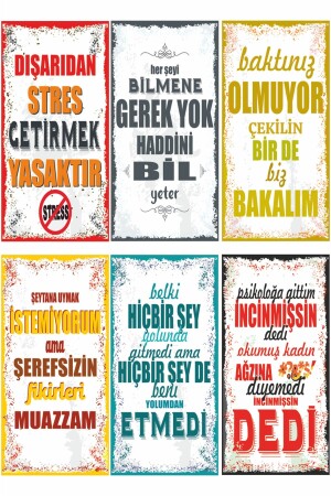 Psikoloğa Gittim Incinmişsin Dedi Duvar Yazıları 6lı Mini Retro Ahşap Poster Seti - Hayat Poster