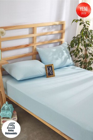 Puderblaues Spannbettlaken-Set, einfarbig, Baumwolle, Kissenbezug, Einzelbett, Doppelbett, volle Größe - Ricco Lifes