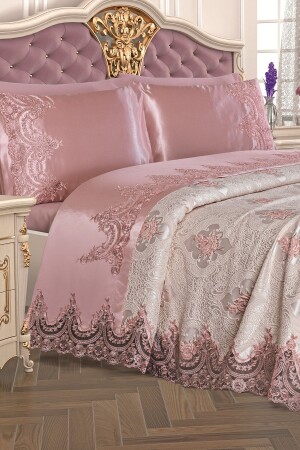 Powder French Laced Eylül Pique Set 206189 - Çeyiz Diyarı