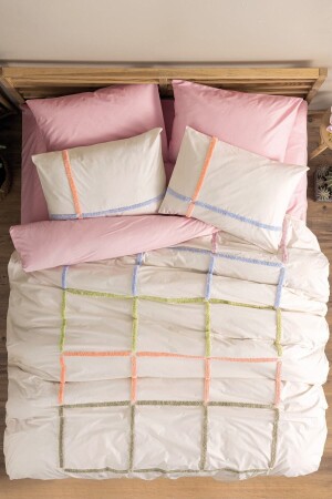 Puff Embroidered Double Duvet Cover Set Insula Pudra 1726p - Cotton Box