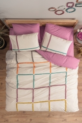 Puff Nakışlı Çift Kişilik Nevresim Takımı Insula Gül Kurusu 1726p - Cotton Box