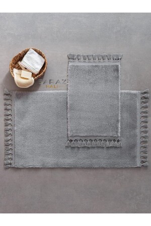 Puffy Bath Mat 2 Pack Fringed Washable Gray Puffy Extra Soft Mat - SARAZ HALI