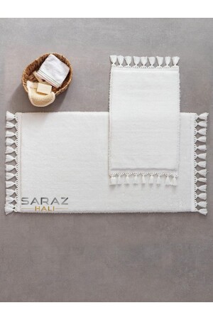 Puffy Bath Mat 2 Pack Fringed Washable White - Saraz Hali