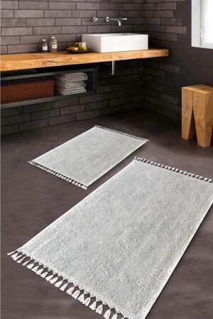 Puffy Bath Mat 2 Pieces Fringed Washable White PUFFY SOFT MAT MCR - MACRO HOME