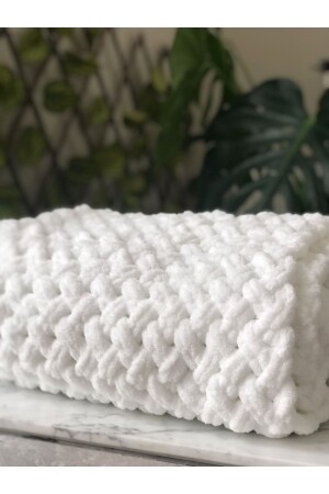 Puffy Hand Knitted Fireplace and TV Blanket Wicker Patterned White 80 X 150 Cm - Missworble