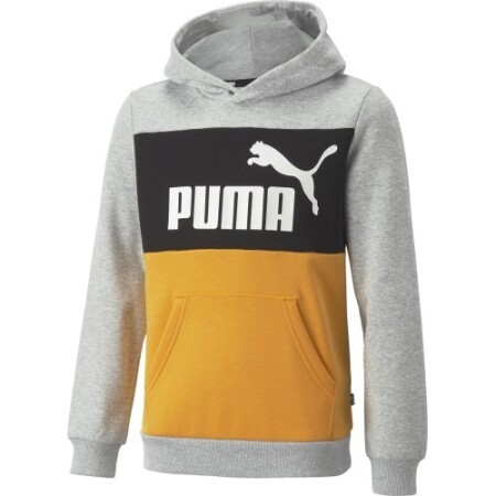 Puma Gençler İçin Sweatshirt Ess Block Kapüşonlu Siyah Gri Sarı 849081 04 - Puma