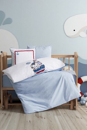 Punch Embroidered Baby Duvet Cover Set Miniyo Blue 8680108069103 - Cotton Box
