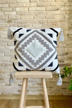 Punch Embroidered Single Decorative Special Design Gray Throw Pillow Cover (punch) - Swita