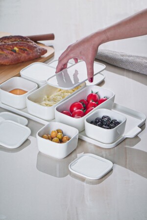 Reinweiße 7-teilige Frühstücksschüssel mit Porzellandeckel SCT-010874/4 - ACAR