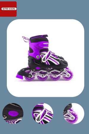 Purple Adjustable 2+1 Lighted Aluminum Body Lighted Skates with Practice Skating Bag Gift - Vadi
