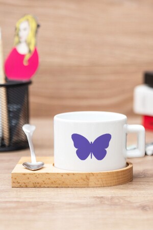 Purple Butterfly Design Cup with Wooden Saucer HD-B1004-452 - Procity
