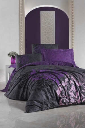Purple Double Cotton Satin Duvet Cover Set c0157 - Cotton Box