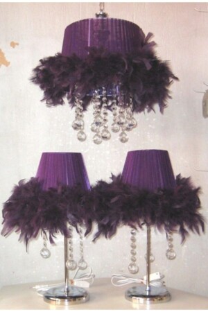 Purple Feather Stone Bedroom Nightstand Chandelier Lampshade Set 8545210 - TEKAY AYDINLATMA