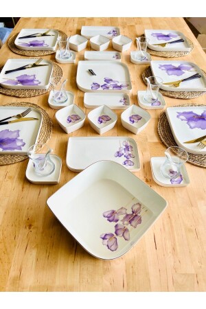 Purple Flower Gold Gilded 43 Piece Porcelain Breakfast Set for 6 People TR5155 - CASA DE BELLA
