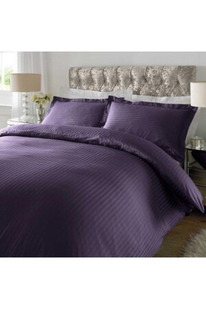 Purple King Size Striped Color Cotton Satin Duvet Cover Set kungmürdüm - METİNEV