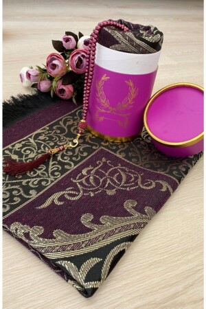 Purple Prayer Rug Set with Dowry Gift Box Luxury Taffeta Prayer Rug - Ayhanhome