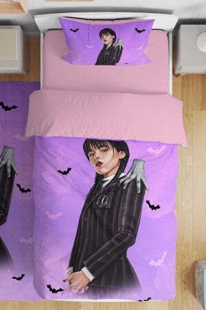 Purple Wednesday Addams Patterned Single Baby Kids Bedding Set evnev00168 - Evpanya