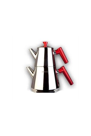 Pyramid Small Size Steel Teapot Set Red AKDNZPRMTMINI - Akdeniz