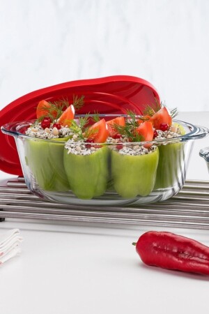 Pyrex Round Pot with Red Lid - 2100cc - Paşabahçe