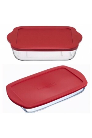 Pyrex Square and Rectangular Storage Container with Red Lid 2 Pieces MG-59034-59006 - Paşabahçe