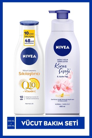 Q10 Firming Body Lotion 250 Ml - Get Tight in 10 Days + Cherry Blossom & Jojoba Oil Pump Lotion 400 Ml - Nivea