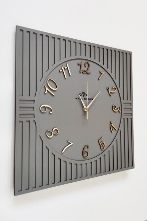 Quadratische Linie gemusterte türkische Ziffer Anthrazit & Gold Dekorative Schwarz & Silber 50x50cm Wanduhr KTR50x50 - aSSe Tasarım