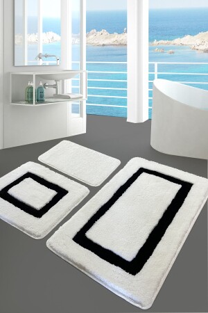 Quadrato Black Set of 3 Bathroom Rug Doormat Non-Slip Base Washable - Chilai Home