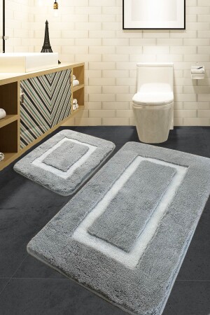 Quadrato Frame Grey 2 Li Set Banyo Halısı Akrilik 8683264341434 - Chilai Home