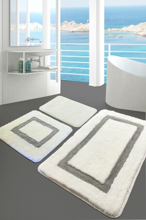 Quadrato Gray Set of 3 Bathroom Rug Doormat Non-Slip Base Washable - Chilai Home