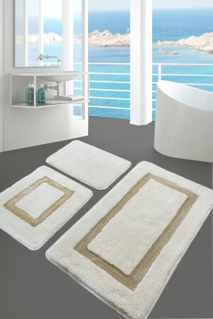 Quadrato Stone Set of 3 Bathroom Rug Doormat Non-Slip Base Washable - Chilai Home