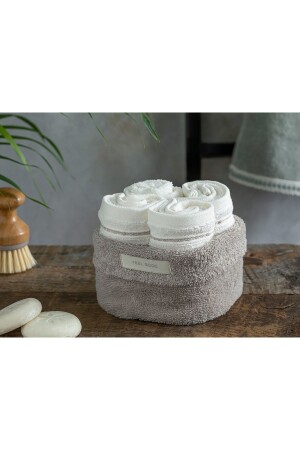 Quadro Baumwollhandtuch-Set, 4 Stück, Beige-Ecru - English Home
