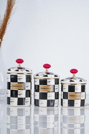 Qualita King Enamel Checkerboard Decoration 3 Piece Spice Set Medium Sizes TYC00636619234 - ACAR