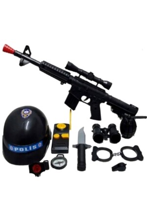 Quality is Here 10 Piece Large Police Set M416 Rifle Helmet Pistol Bomb Binoculars with Sound - Saze