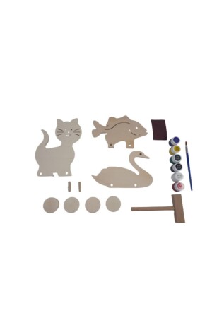 Quality Wooden Toy Little Master Education and Activity Set 3 Pieces Cat Swan Fish CATSWAN FISH - Bala Ahşap Oyuncak